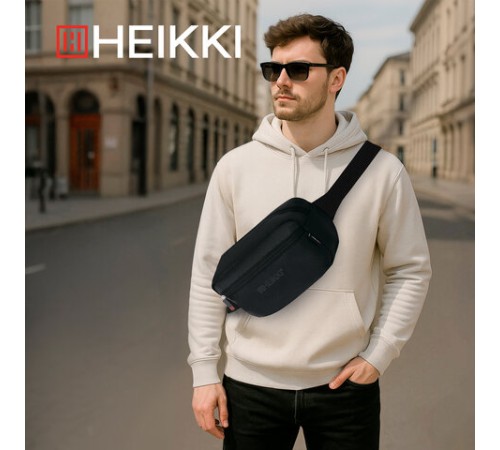 Сумка на пояс HEIKKI RIO (ХЕЙКИ) регулируемый ремень, черная, 28х16х9 см, 273886