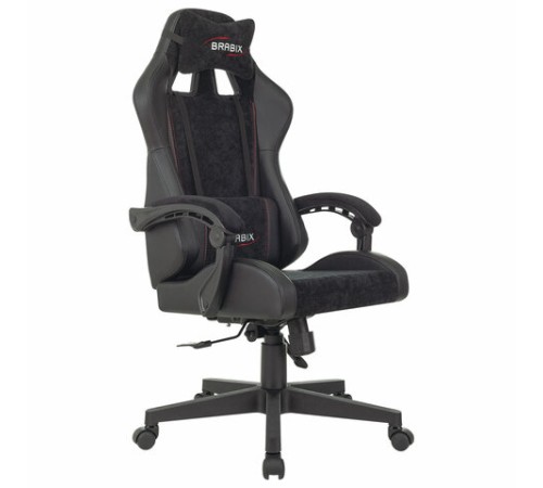 Кресло компьютерное BRABIX "Striker GM-121", синхромеханизм, 2 подушки, экокожа/велюр, черное, 532962