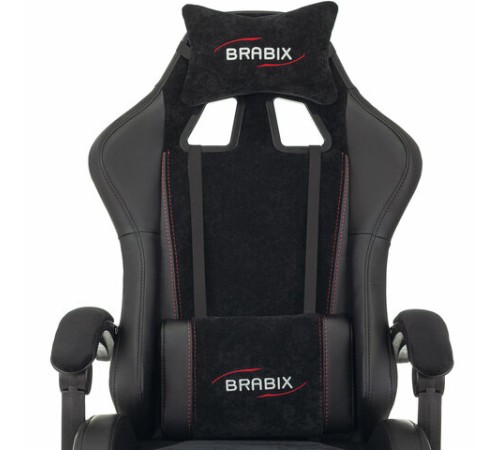 Кресло компьютерное BRABIX "Striker GM-121", синхромеханизм, 2 подушки, экокожа/велюр, черное, 532962