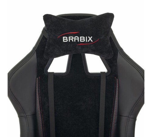 Кресло компьютерное BRABIX "Striker GM-121", синхромеханизм, 2 подушки, экокожа/велюр, черное, 532962