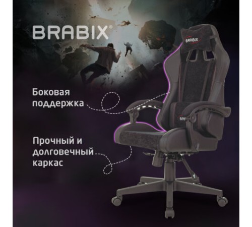 Кресло компьютерное BRABIX "Striker GM-121", синхромеханизм, 2 подушки, экокожа/велюр, черное, 532962