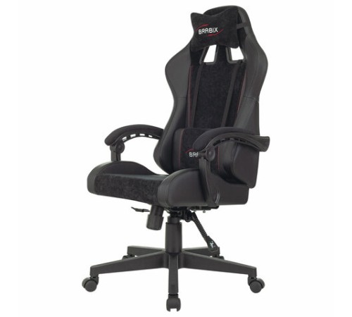 Кресло компьютерное BRABIX "Striker GM-121", синхромеханизм, 2 подушки, экокожа/велюр, черное, 532962
