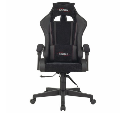Кресло компьютерное BRABIX "Striker GM-121", синхромеханизм, 2 подушки, экокожа/велюр, черное, 532962