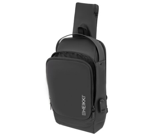 Рюкзак однолямочный HEIKKI FEATURE (ХЕЙКИ), кодовый замок, USB-порт, черный, 32x16x6 см, 273900