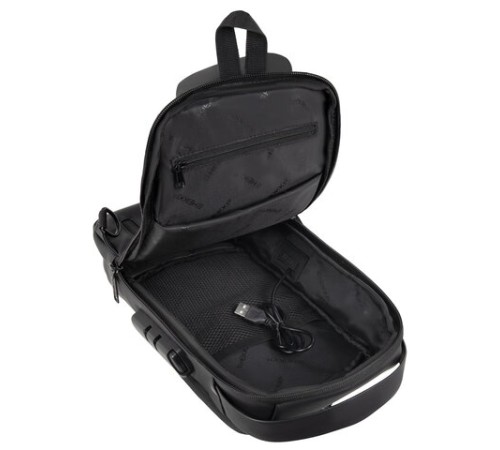 Рюкзак однолямочный HEIKKI FEATURE (ХЕЙКИ), кодовый замок, USB-порт, черный, 32x16x6 см, 273900