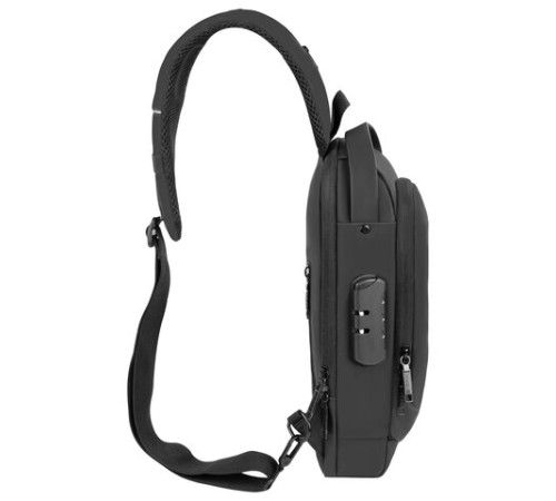 Рюкзак однолямочный HEIKKI FEATURE (ХЕЙКИ), кодовый замок, USB-порт, черный, 32x16x6 см, 273900