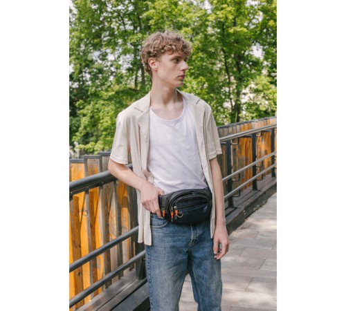 Сумка на пояс HEIKKI PROMPT (ХЕЙКИ), 2 отделения, регулируемый ремень, карман-антивор, синяя, 37х14х5 см, 273927