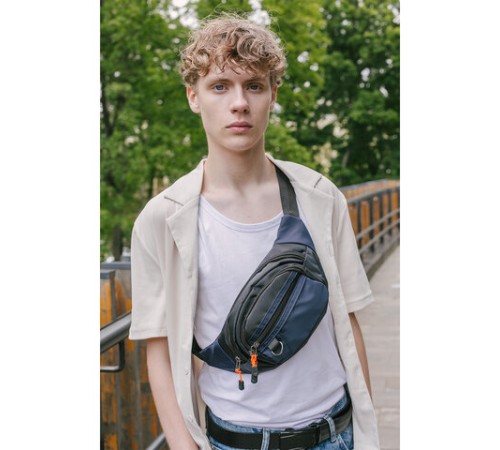 Сумка на пояс HEIKKI PROMPT (ХЕЙКИ), 2 отделения, регулируемый ремень, карман-антивор, синяя, 37х14х5 см, 273927