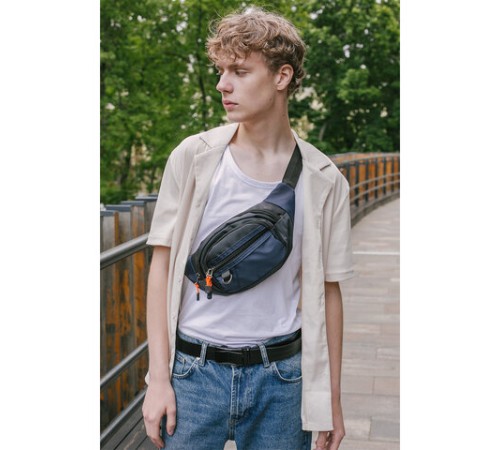 Сумка на пояс HEIKKI PROMPT (ХЕЙКИ), 2 отделения, регулируемый ремень, карман-антивор, синяя, 37х14х5 см, 273927