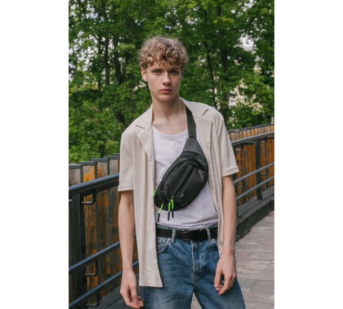 Сумка на пояс HEIKKI PROMPT (ХЕЙКИ), 2 отделения, регулируемый ремень, карман-антивор, черная, 37х14х5 см, 273928