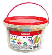 Мел в ведерке для рисования на асфальте 22 штуки, ПИФАГОР, цветной квадратный УТОЛЩЕННЫЙ, 274125