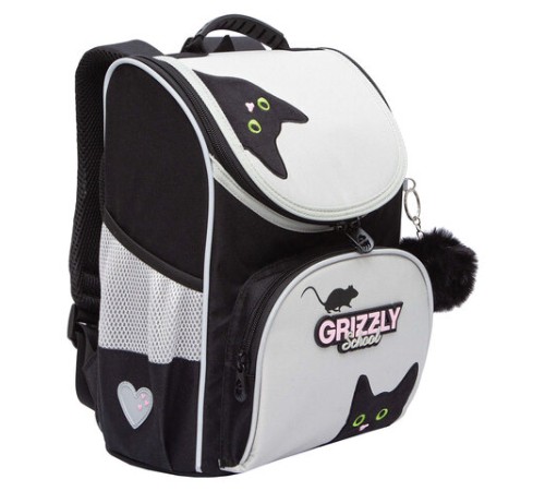 Ранец GRIZZLY анатомическая спинка, с мешком для обуви, для девочек, 