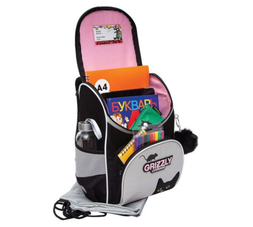 Ранец GRIZZLY анатомическая спинка, с мешком для обуви, для девочек, 