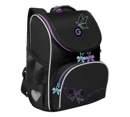 Ранец GRIZZLY анатомическая спинка, с мешком для обуви, для девочек, 