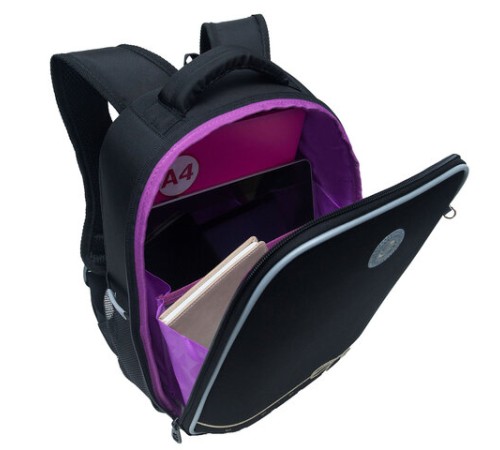 Ранец GRIZZLY анатомическая спинка, облегченный, 1 отделение, для девочек, 