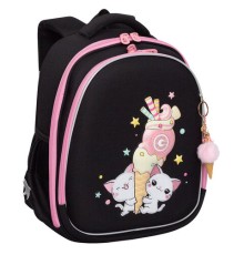 Ранец GRIZZLY анатомическая спинка, c брелоком, для девочек, 