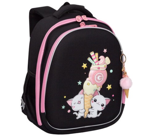 Ранец GRIZZLY анатомическая спинка, c брелоком, для девочек, 