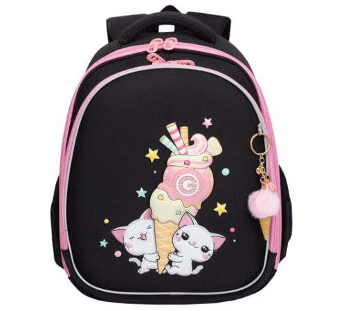 Ранец GRIZZLY анатомическая спинка, c брелоком, для девочек, 