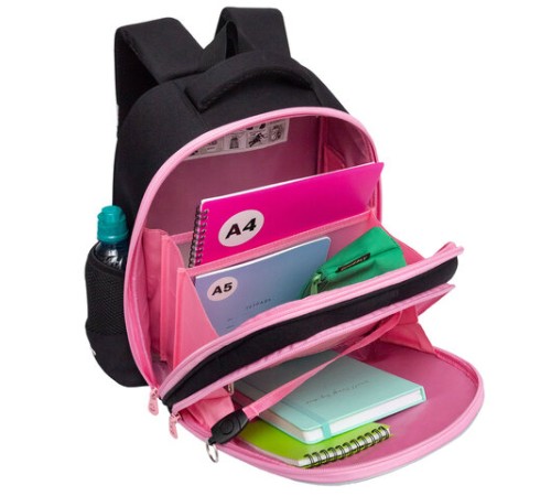 Ранец GRIZZLY анатомическая спинка, c брелоком, для девочек, 