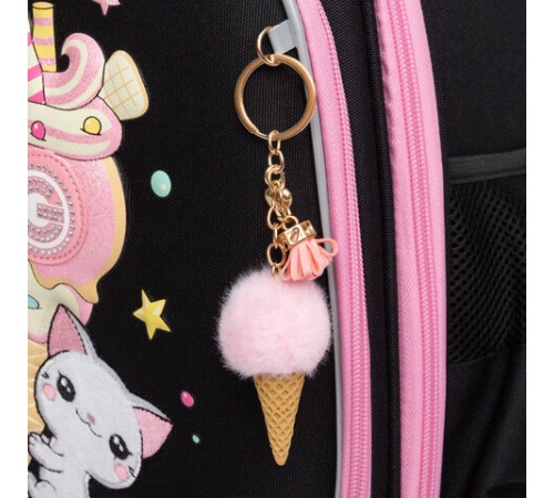 Ранец GRIZZLY анатомическая спинка, c брелоком, для девочек, 