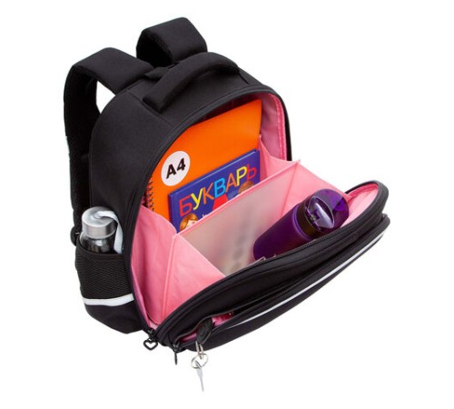 Ранец GRIZZLY анатомическая спинка, c брелоком, для девочек, 