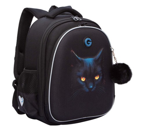 Ранец GRIZZLY анатомическая спинка, c брелоком, для девочек, 