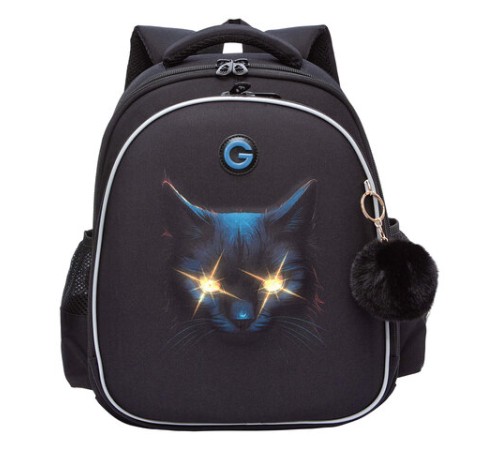 Ранец GRIZZLY анатомическая спинка, c брелоком, для девочек, 