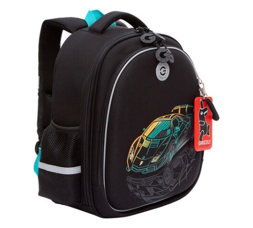 Ранец GRIZZLY анатомическая спинка, c бейджем, для мальчиков, 