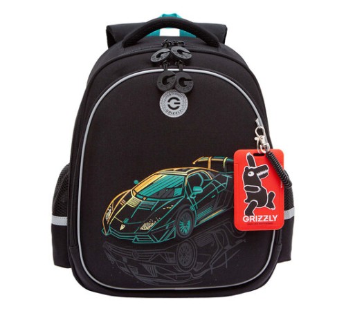 Ранец GRIZZLY анатомическая спинка, c бейджем, для мальчиков, 