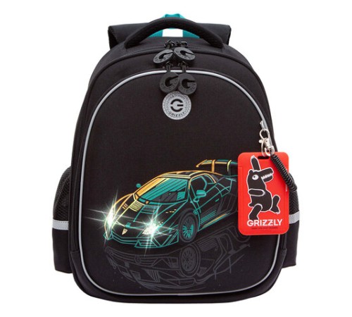 Ранец GRIZZLY анатомическая спинка, c бейджем, для мальчиков, 