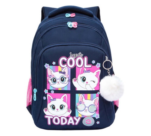 Рюкзак GRIZZLY школьный, анатомическая спинка, 3 отделения, для девочек, 