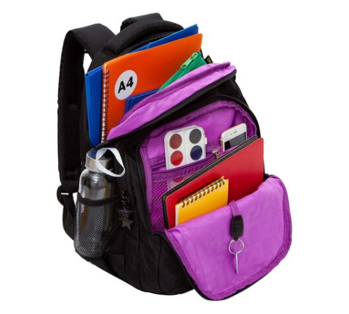 Рюкзак GRIZZLY школьный, анатомическая спинка, 3 отделения, для девочек, 