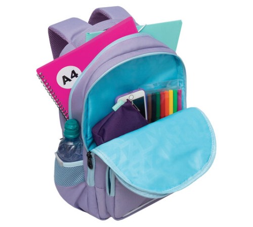 Рюкзак GRIZZLY школьный, анатомическая спинка, 2 отделения, для девочек, 