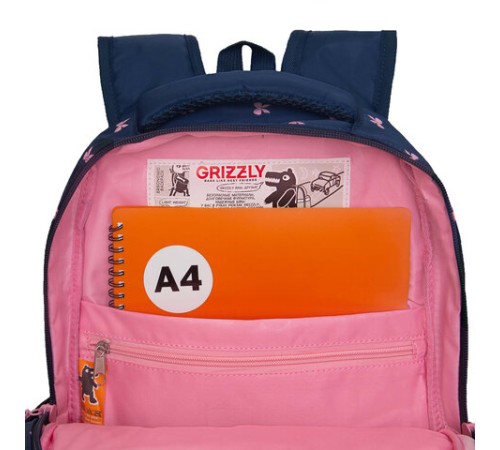 Рюкзак GRIZZLY школьный, анатомическая спинка, 2 отделения, для девочек, 