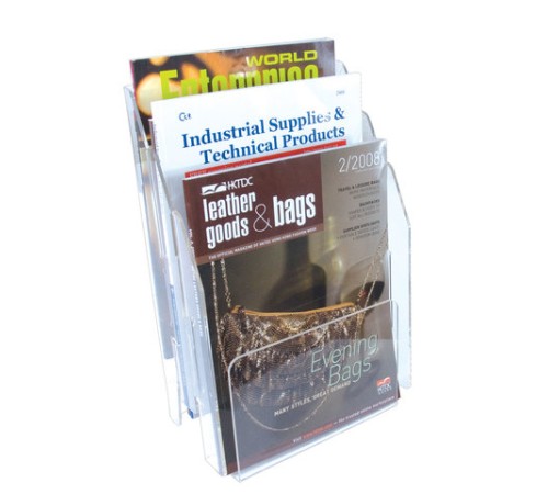 Подставка настольная для рекламных материалов ВЕРТИКАЛЬНАЯ (297х215х32 мм), А4, 3 отделения, смещение, №503