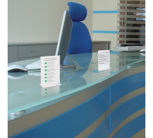 Подставка настольная для рекламных материалов МАЛОГО ФОРМАТА (150х210 мм), А5, двусторонняя, вертикальная, BRAUBERG, 290424