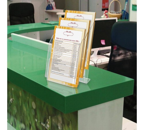 Подставка настольная для рекламных материалов (250х215х32 мм) А4, 3 отделения, смещение, STAFF, 291174