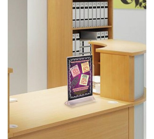 Подставка настольная для рекламных материалов ВЕРТИКАЛЬНАЯ (300х210 мм), формат А4, двусторонняя, STAFF, 291176