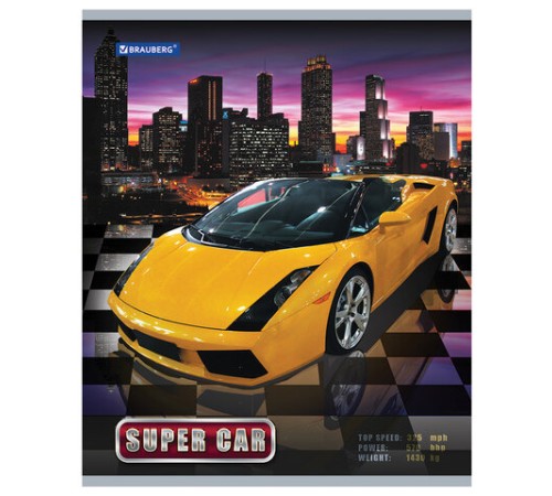 Тетрадь А5, 48 л., BRAUBERG скоба, клетка, обложка картон, АВТО, 401282