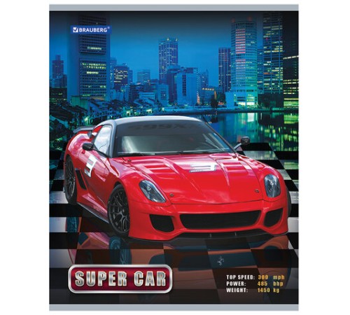 Тетрадь А5, 48 л., BRAUBERG скоба, клетка, обложка картон, АВТО, 401282