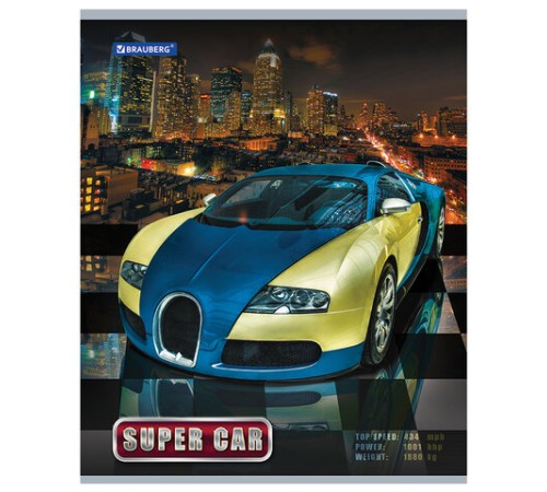 Тетрадь А5, 48 л., BRAUBERG скоба, клетка, обложка картон, АВТО, 401282