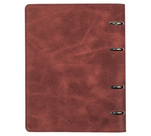 Тетрадь на кольцах А5 (180х220 мм), 120 листов, под кожу, клетка, BRAUBERG 