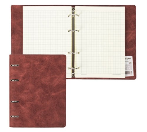 Тетрадь на кольцах А5 (180х220 мм), 120 листов, под кожу, клетка, BRAUBERG 