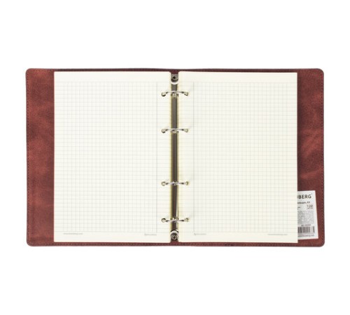 Тетрадь на кольцах А5 (180х220 мм), 120 листов, под кожу, клетка, BRAUBERG 