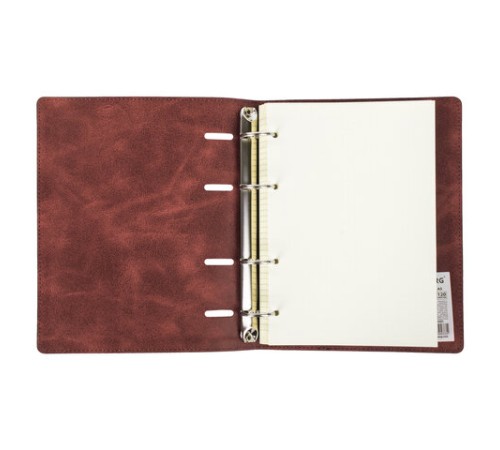 Тетрадь на кольцах А5 (180х220 мм), 120 листов, под кожу, клетка, BRAUBERG 