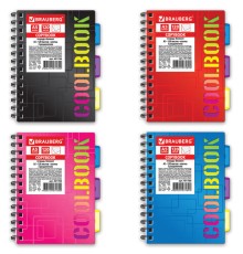 Тетрадь-блокнот 120 л., A5, 148x210 мм, BRAUBERG, клетка, гребень, обложка пластиковая, 3 разделителя, 