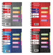 Тетрадь-блокнот 120 л., A5, 170x215 мм, BRAUBERG, линия, гребень, обложка пластиковая, 4 разделителя, 