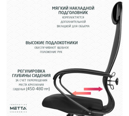 Кресло офисное МЕТТА "К-11", пластик, ткань-сетка, сиденье мягкое, черное Кресло офисное МЕТТА "К-11", пластик, ткань-сетка, сиденье мягкое, черное