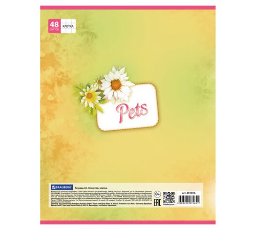 Тетрадь А5, 48 л., BRAUBERG, скоба, клетка, обложка картон, ЛЮБИМЧИКИ, 401816