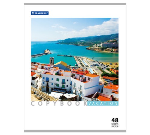 Тетрадь А5, 48 л., BRAUBERG скоба, клетка, обложка картон, КАНИКУЛЫ, 401819